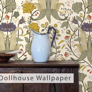 Dollhouse Wallpaper, Botanical Wallpaper, Antique Wallpaper, Victorian Floral Wallpaper, Peel and Stick Wallpaper, Fabric Blend Wallpaper