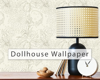 Dollhouse Wallpaper, Antique Dollhouse, Victorian Wallpaper, Floral Botanical Wallpaper, Peel and Stick Wallpaper, Fabric Blend Wallpaper