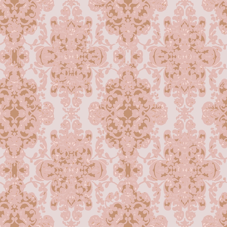 Victorian antique pink damask peel and stick dollhouse wallpaper