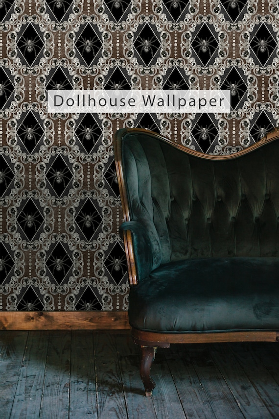 Dollhouse Wallpaper, Gothic Wallpaper, Spider Wallpaper, Dark Wallpaper, Haunted Dollhouse, Peel and Stick Wallpaper, Fabric Wallpaper