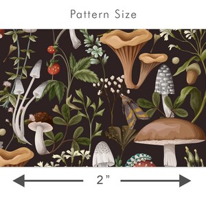 Dark botanical mushroom fabric peel and stick dollhouse wallpaper pattern size graphic