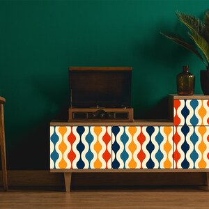 Retro vintage colorful geometric dollhouse fabric peel and stick wallpaper