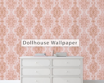 Dollhouse Wallpaper, Antique Dollhouse, Damask Wallpaper, Peel and Stick Wallpaper, Victorian Wallpaper, Fabric Blend Wallpaper