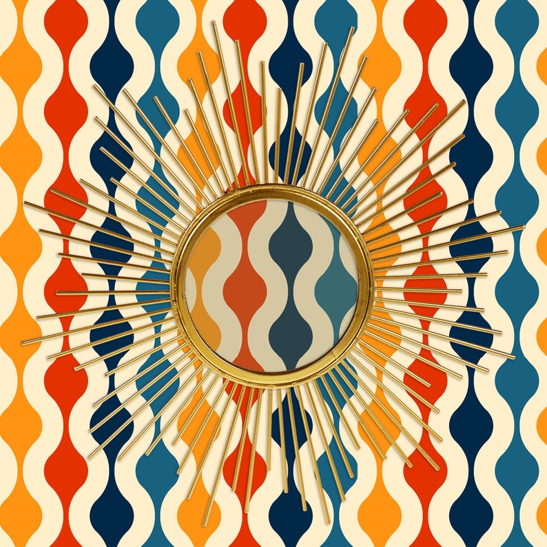 Retro vintage colorful geometric dollhouse fabric peel and stick wallpaper