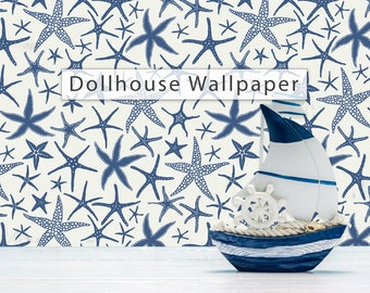 Dollhouse Wallpaper, Beach House Wallpaper, Nautical Wallpaper, Starfish Wallpaper, Peel & Stick Wallpaper, Fabric Wallpaper