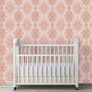 Victorian antique pink damask peel and stick dollhouse wallpaper