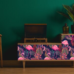 Vintage retro 80s flamingo fabric peel and stick dollhouse wallpaper