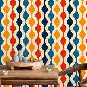 Retro vintage colorful geometric dollhouse fabric peel and stick wallpaper