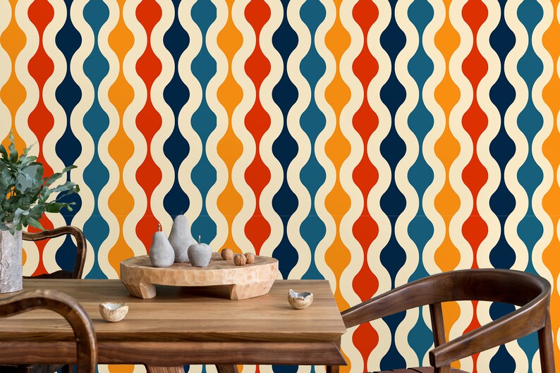 Retro vintage colorful geometric dollhouse fabric peel and stick wallpaper