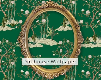 Dollhouse Wallpaper, Chinoiserie Wallpaper, Antique Dollhouse, Peel and Stick Wallpaper, Botanical Wallpaper, Fabric Wallpaper