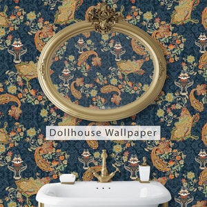Dollhouse Wallpaper, Antique Dollhouse, Victorian Wallpaper, Dark Floral Wallpaper, Peel and Stick Wallpaper, Fabric Blend Wallpaper