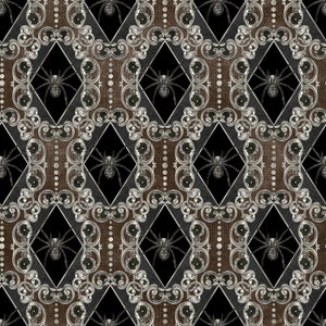 Victorian gothic spider peel and stick dollhouse wallpaper design sample