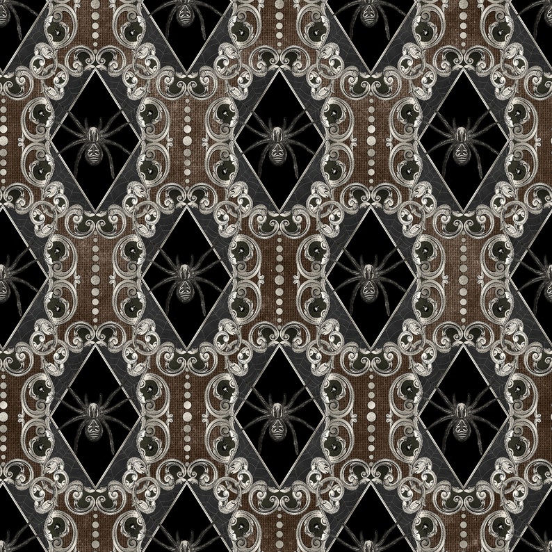 Victorian gothic spider peel and stick dollhouse wallpaper design sample