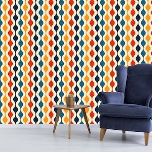 Retro vintage colorful geometric dollhouse fabric peel and stick wallpaper