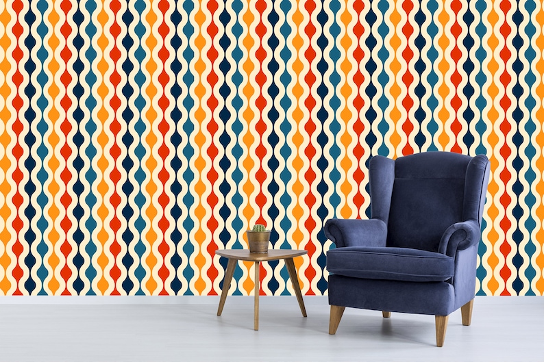 Retro vintage colorful geometric dollhouse fabric peel and stick wallpaper
