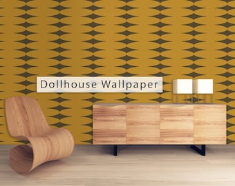 Dollhouse Wallpaper, Retro Wallpaper, Mid Century Geometric Wallpaper, Vintage Wallpaper, Peel and Stick Wallpaper, Fabric Wallpaper