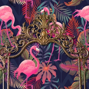 Vintage retro 80s flamingo fabric peel and stick dollhouse wallpaper