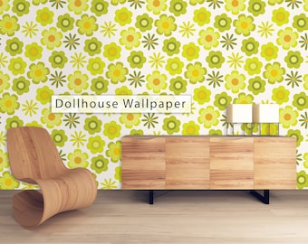 Dollhouse Wallpaper, Retro Wallpaper, Mid Century Dollhouse, Floral Vintage Wallpaper, Peel and Stick Wallpaper, Fabric Wallpaper