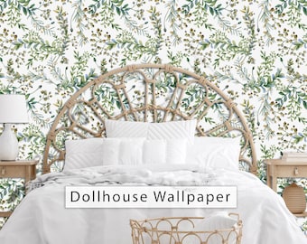 Dollhouse Wallpaper, Antique Dollhouse, Botanical Wallpaper, Country Cottage Wallpaper, Peel and Stick Wallpaper, Fabric Wallpaper