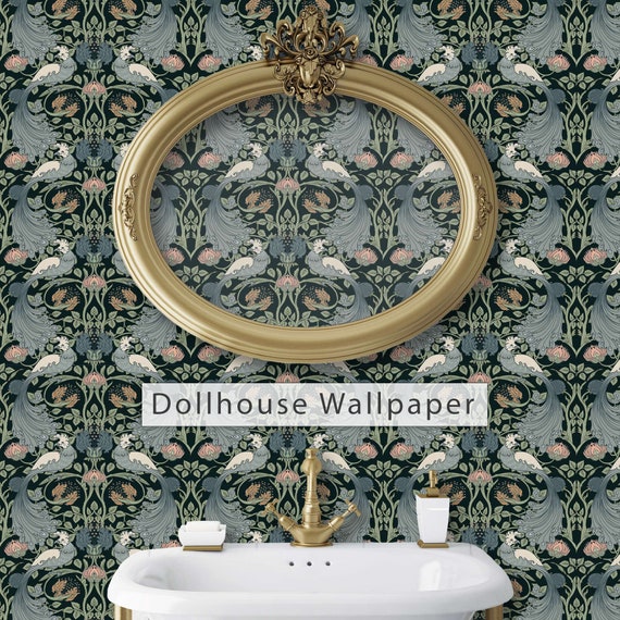 Dollhouse Wallpaper, Antique Dollhouse, Victorian Wallpaper, Art Nouveau Wallpaper, Peel and Stick Wallpaper, Fabric Blend Wallpaper