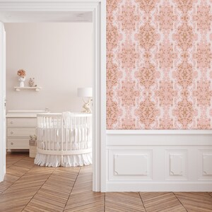 Victorian antique pink damask peel and stick dollhouse wallpaper