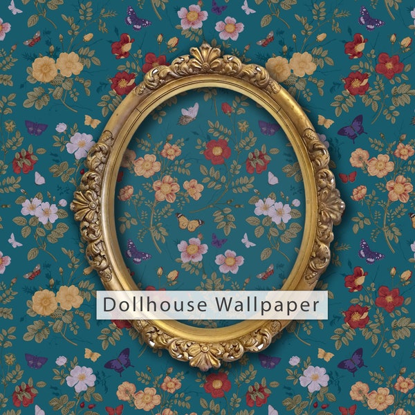 Papel pintado de casa de muñecas, casa de muñecas antigua, papel pintado victoriano, papel pintado antiguo botánico, papel pintado autoadhesivo, papel pintado de mezcla de telas