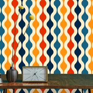 Retro vintage colorful geometric dollhouse fabric peel and stick wallpaper
