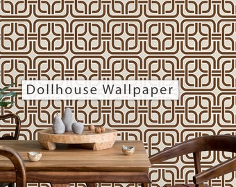 Dollhouse Wallpaper, Retro Wallpaper, Brown Mid Century Wallpaper, Vintage Wallpaper, Peel and Stick Wallpaper, Fabric Wallpaper
