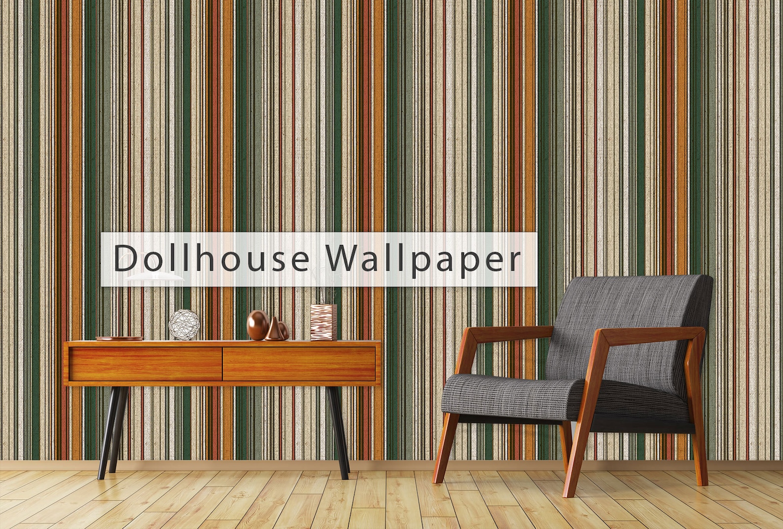 Dollhouse Wallpaper Retro Wallpaper Mid Century Striped Etsy