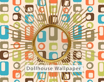 Dollhouse Wallpaper, Retro Wallpaper, Mid-Century Modern Wallpaper, Orange Wallpaper, Peel and Stick Wallpaper, Fabric Wallpaper