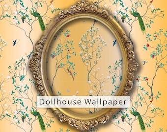 Papel pintado de casa de muñecas, papel pintado chinoiserie, casa de muñecas antigua, casa de muñecas victoriana, papel pintado dorado, papel pintado autoadhesivo, papel pintado de tela