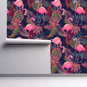 Vintage retro 80s flamingo fabric peel and stick dollhouse wallpaper
