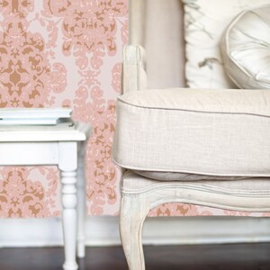 Victorian antique pink damask peel and stick dollhouse wallpaper