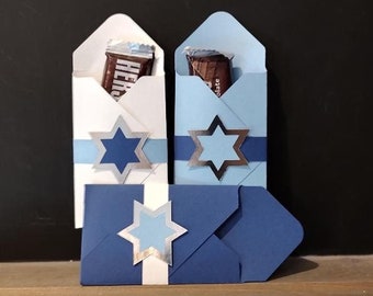 Bar Mitzvah, Bat Mitzvah, Hanukkah Treat holders, party favor, class gift, chocolate holder, candy pouch, set of 8