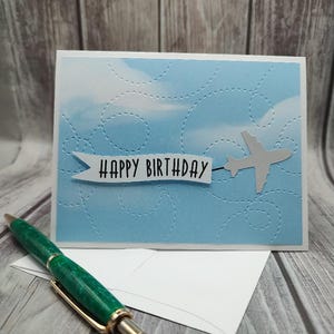 Airplane Birthday Card: Happy Birthday Banner, Pilot, Flight Attendant, Travel