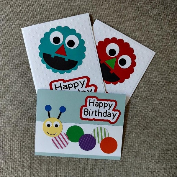 Kid's Birthday cards, Happy Birthday monster, caterpillar, children cards, boy, girl