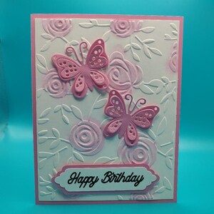 Butterfly Birthday Anniversary card, hand inked background, 3D butterfly
