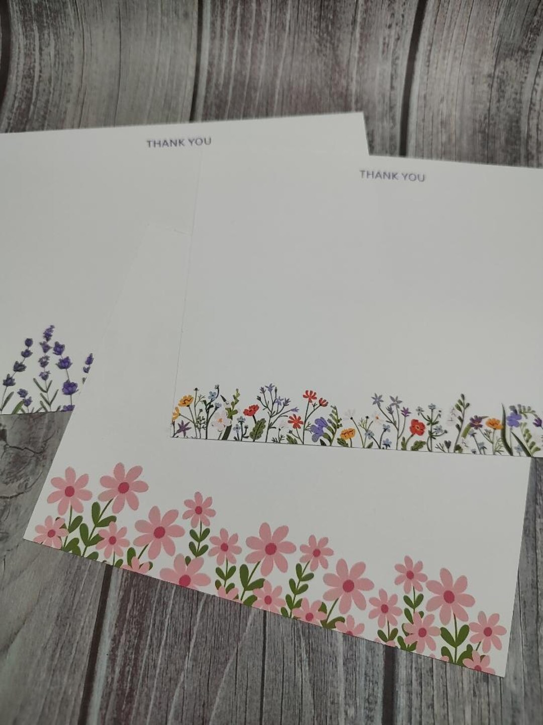 Thank You Notecards - Flower Designs With Envelopes, Set of 5, Thanks ...