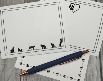 Cat notecards - black cats, 3 designs, set of 6 with envelopes
