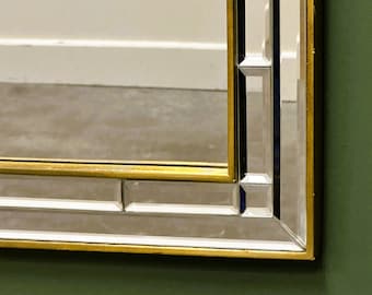 Grand miroir vintage de luxe à facettes avec cadre doré par Deknudt, 1970'.