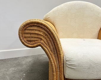 XXL Vintage shell back Rattan Armchair, France 1980s.