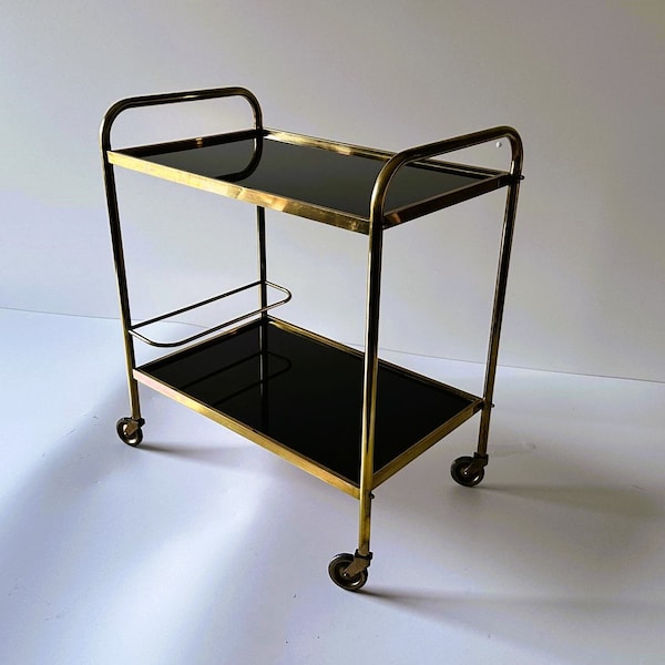 Vintage Mid Century Brass Drinks Trolley, Bar Cart. 1970s