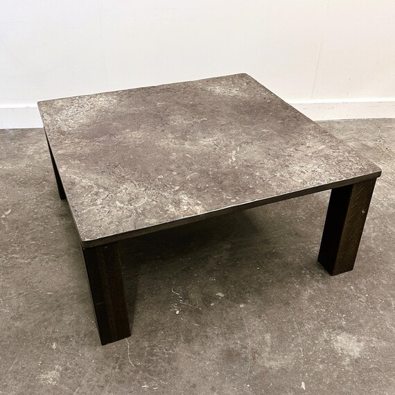 SLAB SMALL COFFEE TABLE ／中古品 French 1970s Slate & Solid Oak Coffee Table — Textural Slate Slab