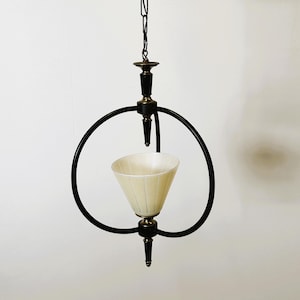 Mid-Century Metal and Opaline Pendant Light, 1950s