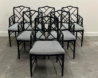 Set of 6 Black Lacquered Faux Bamboo, Chippendale Style, 1980s. France