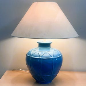 Lampe Louis Drimmer en Céramique, France - Base Émaillée Bleue, 1980s. France