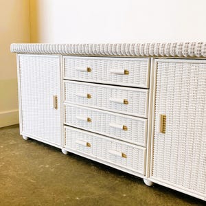 Excellent Quality French White Rattan 1970s Sideboard, Credenza.