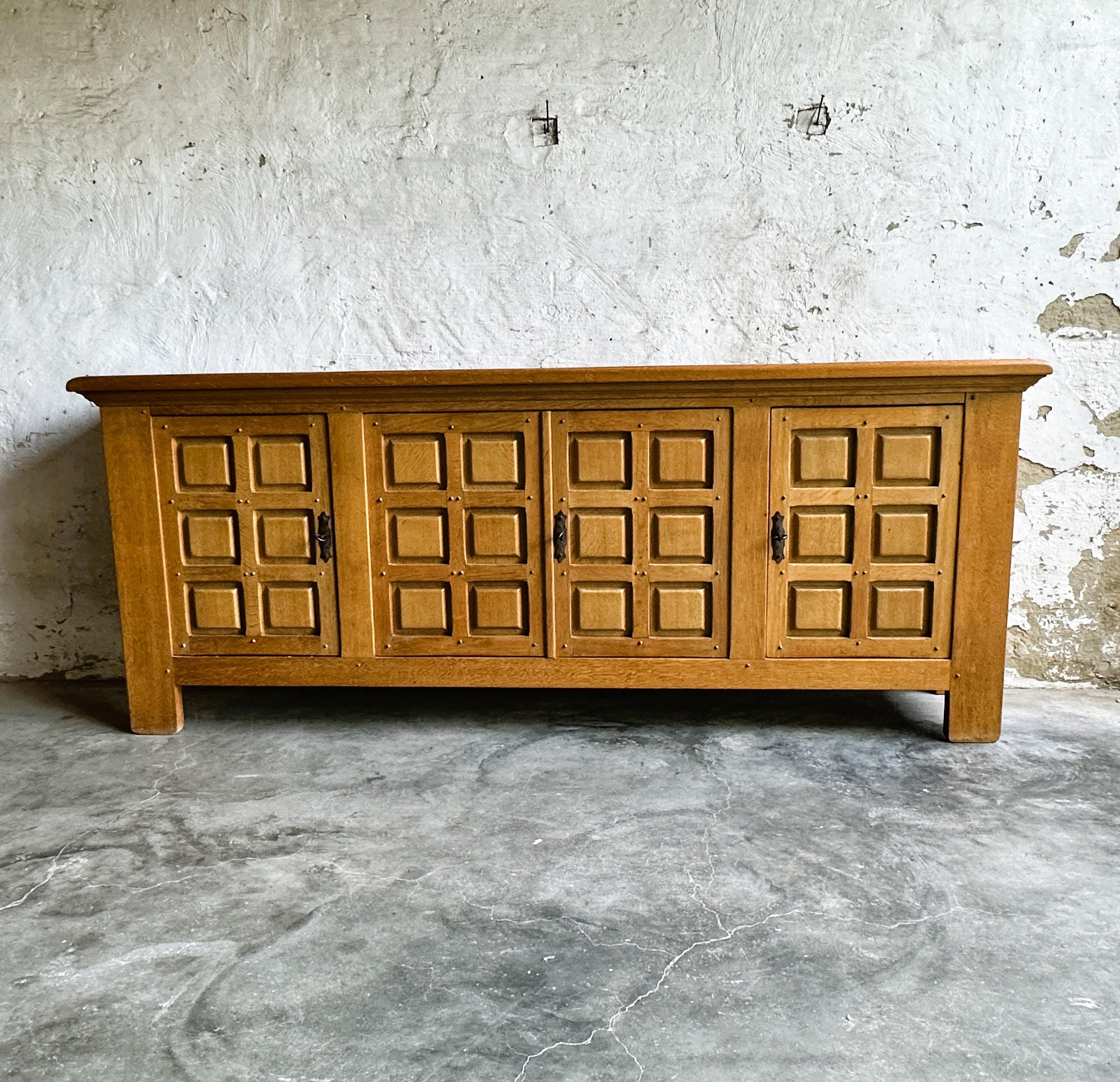 Vintage French Oak Brutalist Sideboard 1970s Oak Sideboard Amazing Credenza 4 Patterned Doors. Etsy