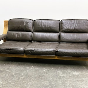Vintage Brutalist Leather Three Seat  Durlet Sofa, 1970s.