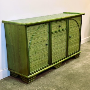 Green Vintage Rattan Sideboard By Maugrion, France, 1980s